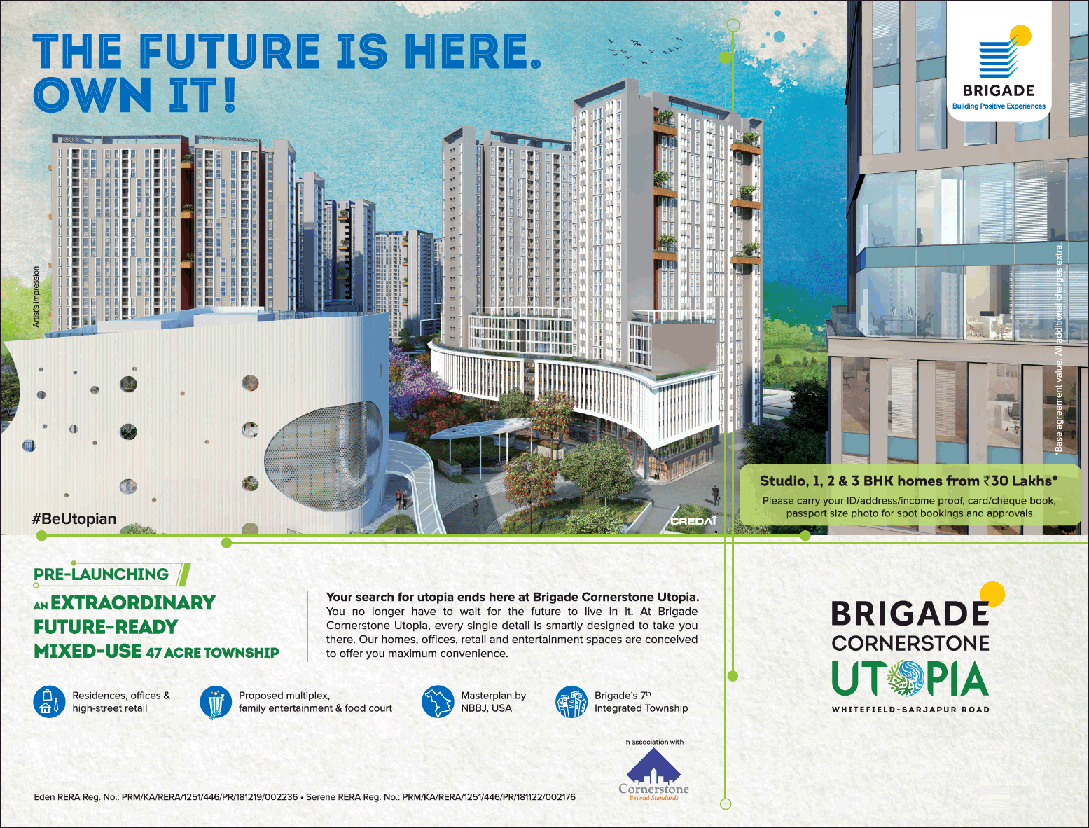Brigade Cornerstone Utopia pre-launching an extraordinary future ready homes in Bangalore